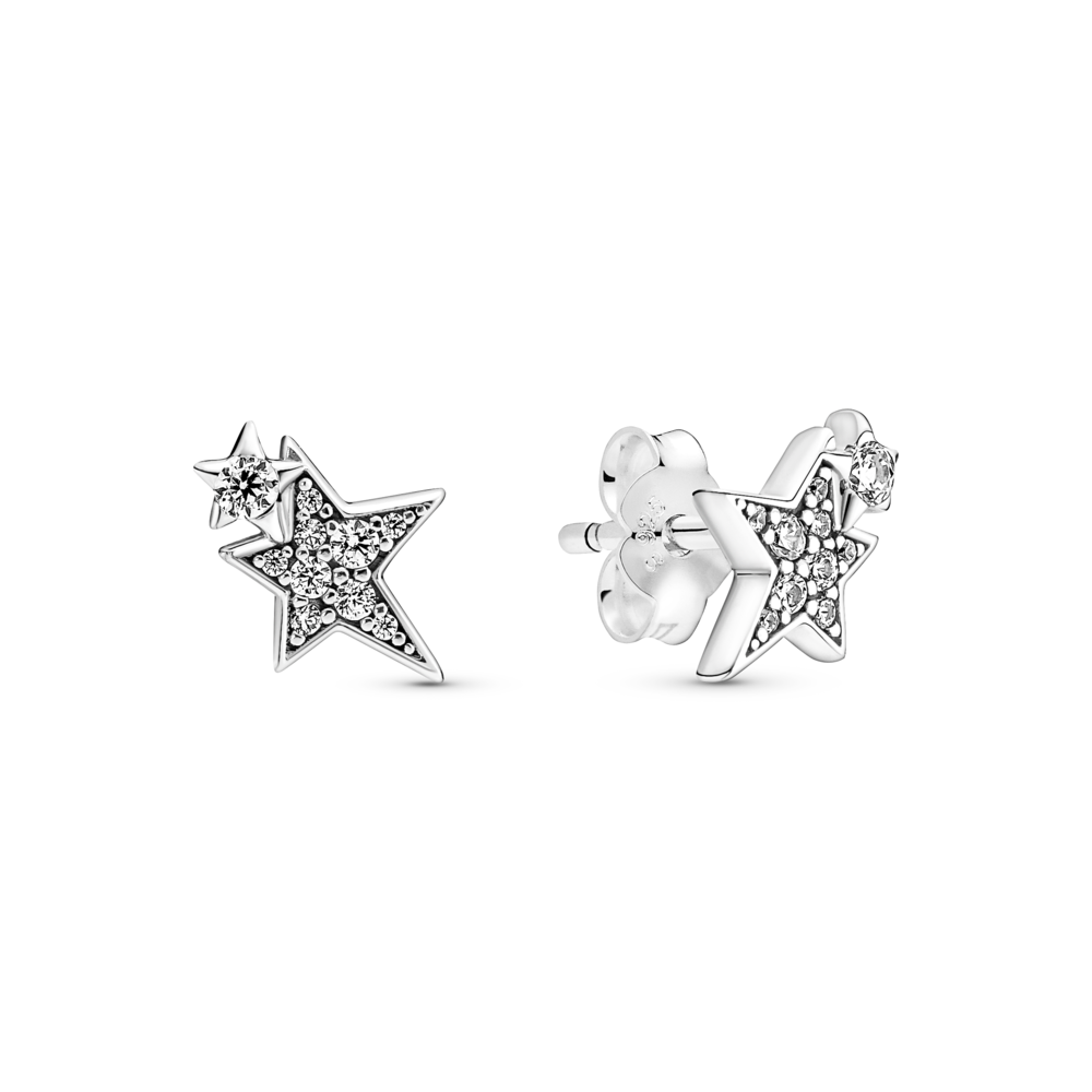 עגילי צמוד כסף סטרלינג Double Star בשיבוץ זירקוניה