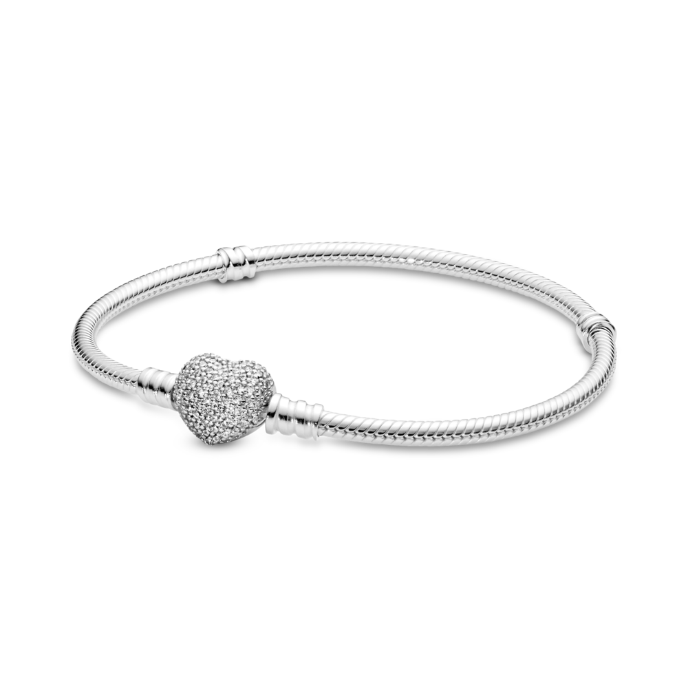 צמיד כסף PANDORA עם סוגר לב בשיבוץ זירקוניה צמיד כסף PANDORA עם סוגר לב בשיבוץ זירקוניה
