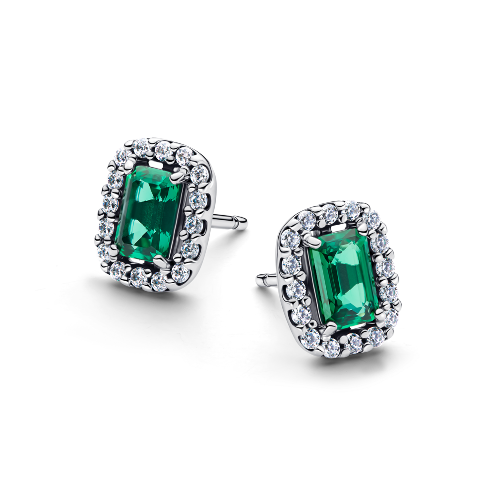 עגילי כסף צמודים אבן קריסטל ירוקה